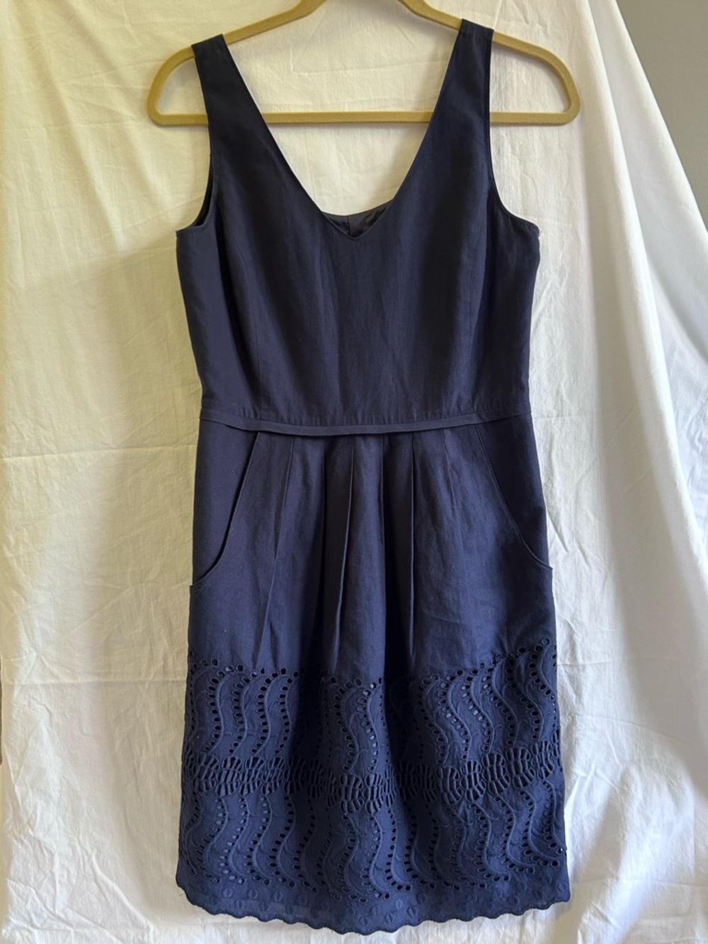 J Crew Navy Sleeveless Eyelet Hem Dress
